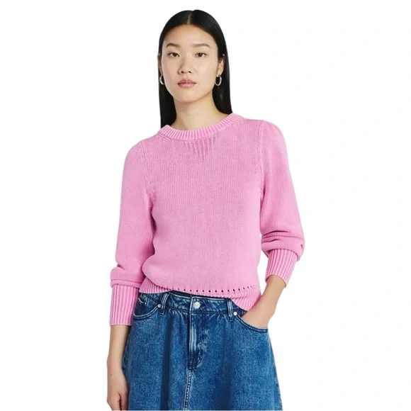 Scoop Women's Large Long Sleeve Puff Shoulder Sweater Acid Wash Dusky Pink NWT - Picture 3 of 11